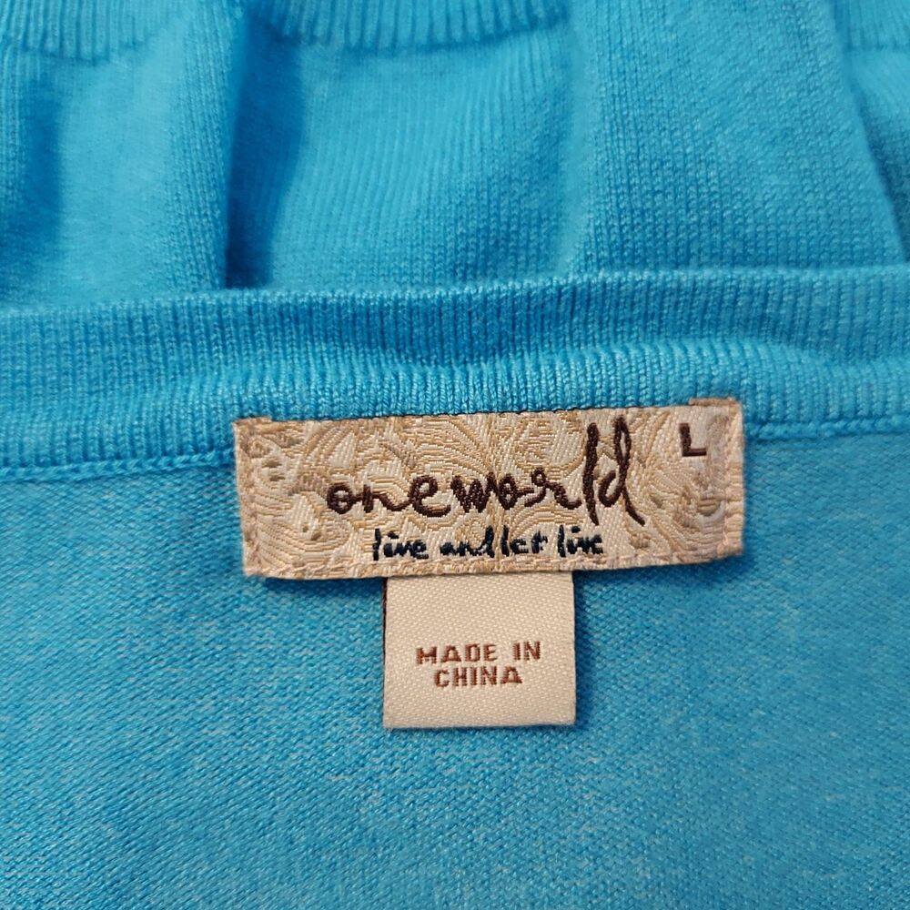 One World Cardigan Shrug Sweater Comfy Soft Button Up Short Sleeve Blue Large - Picture 7 of 12